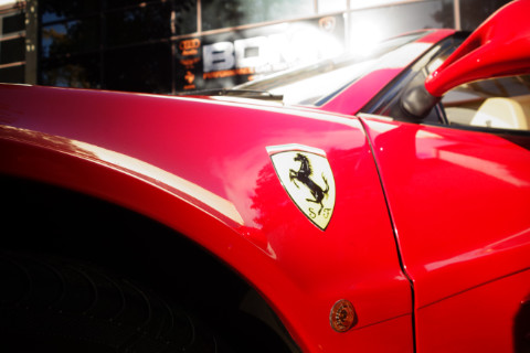 Close up of Ferrari wing with logo
